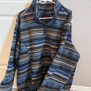 Blue and Orange Striped Men's Zip-Up Sweater